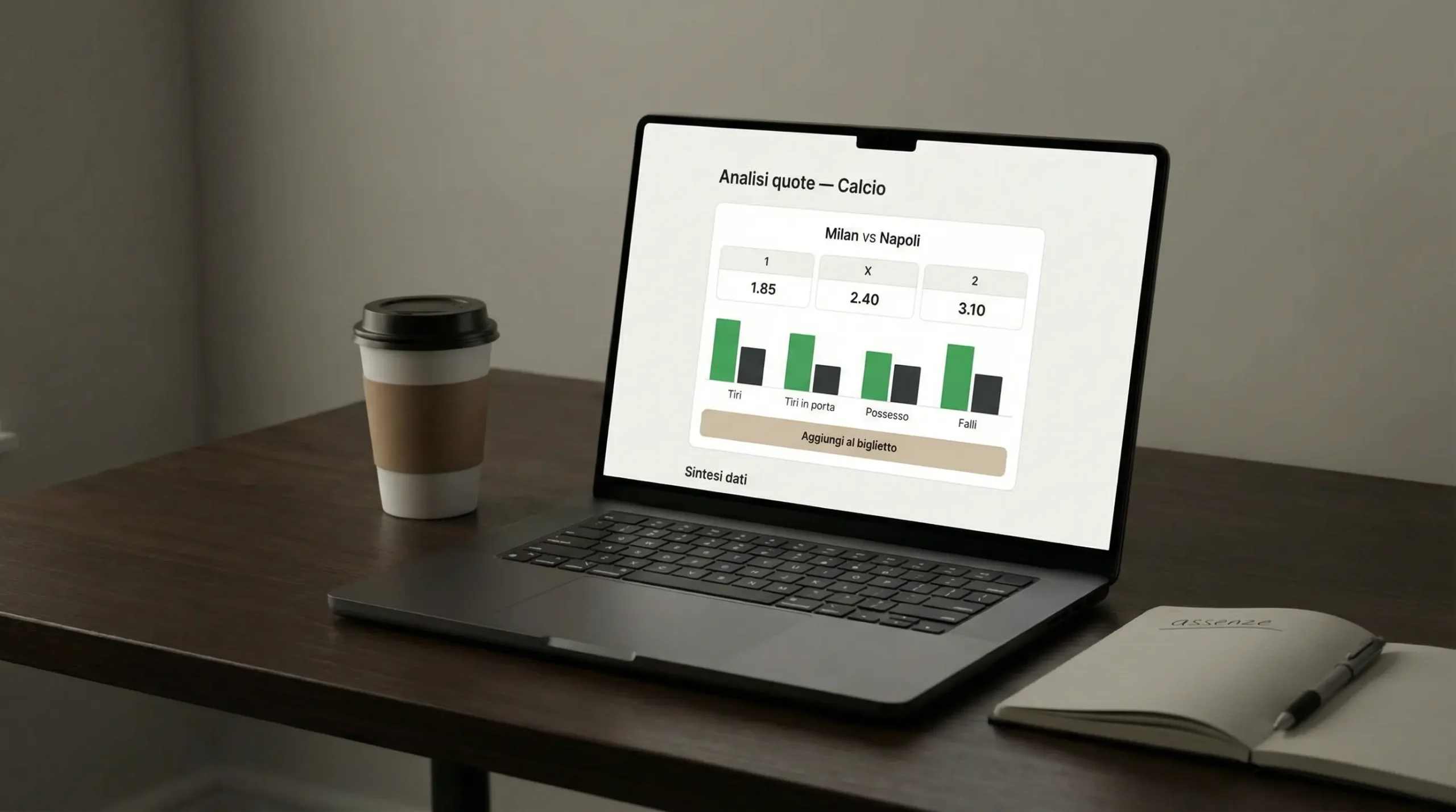 Schermo con quote di scommesse calcistiche e statistiche di partita
