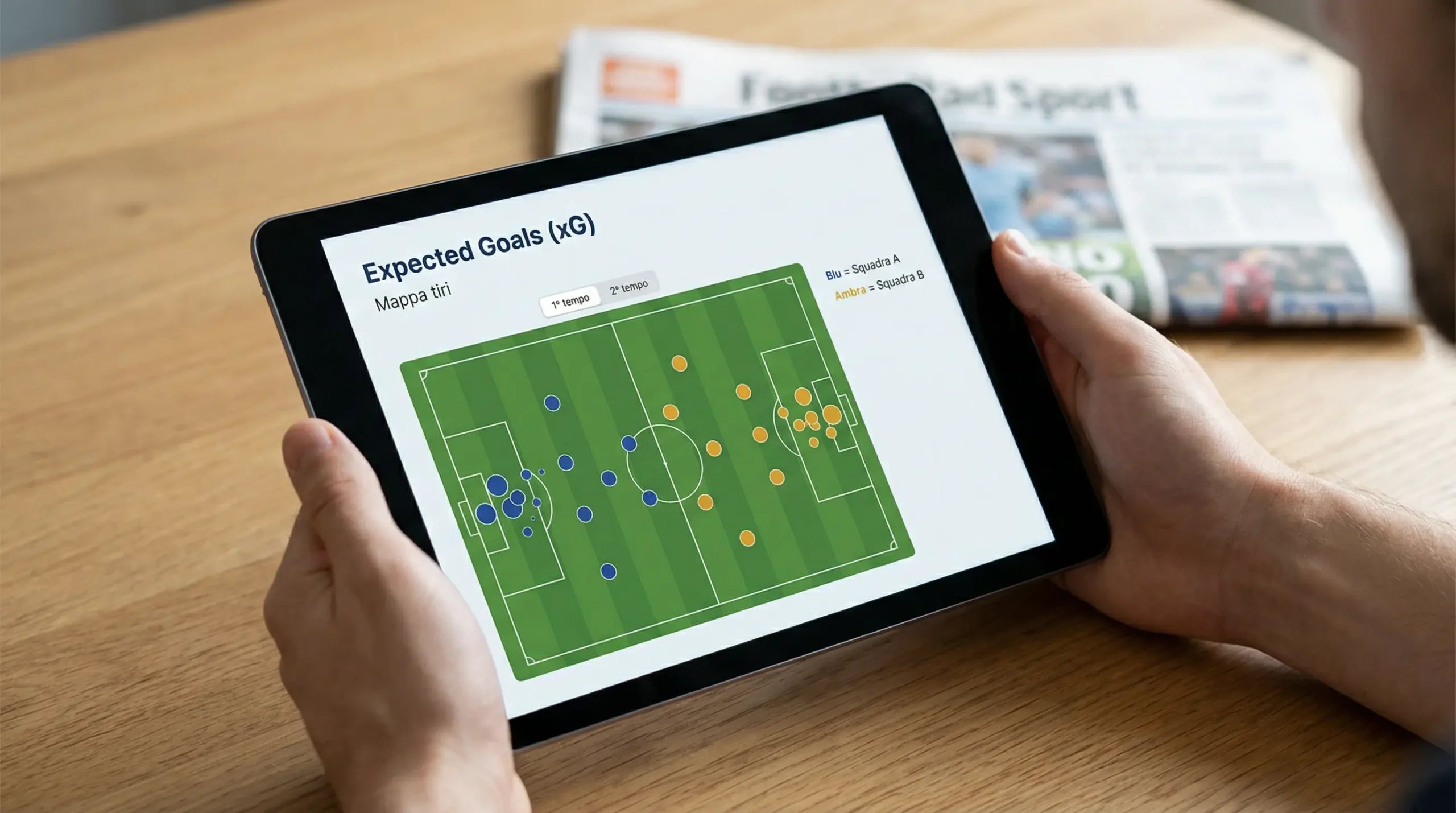 Grafico statistico Expected Goals xG con formazioni di squadre di calcio